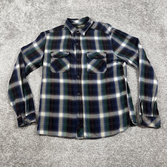 Salt Valley Flannel Shirt Mens Large Rayon Western Plaid Button Up *Distressed* - Picture 2 of 16